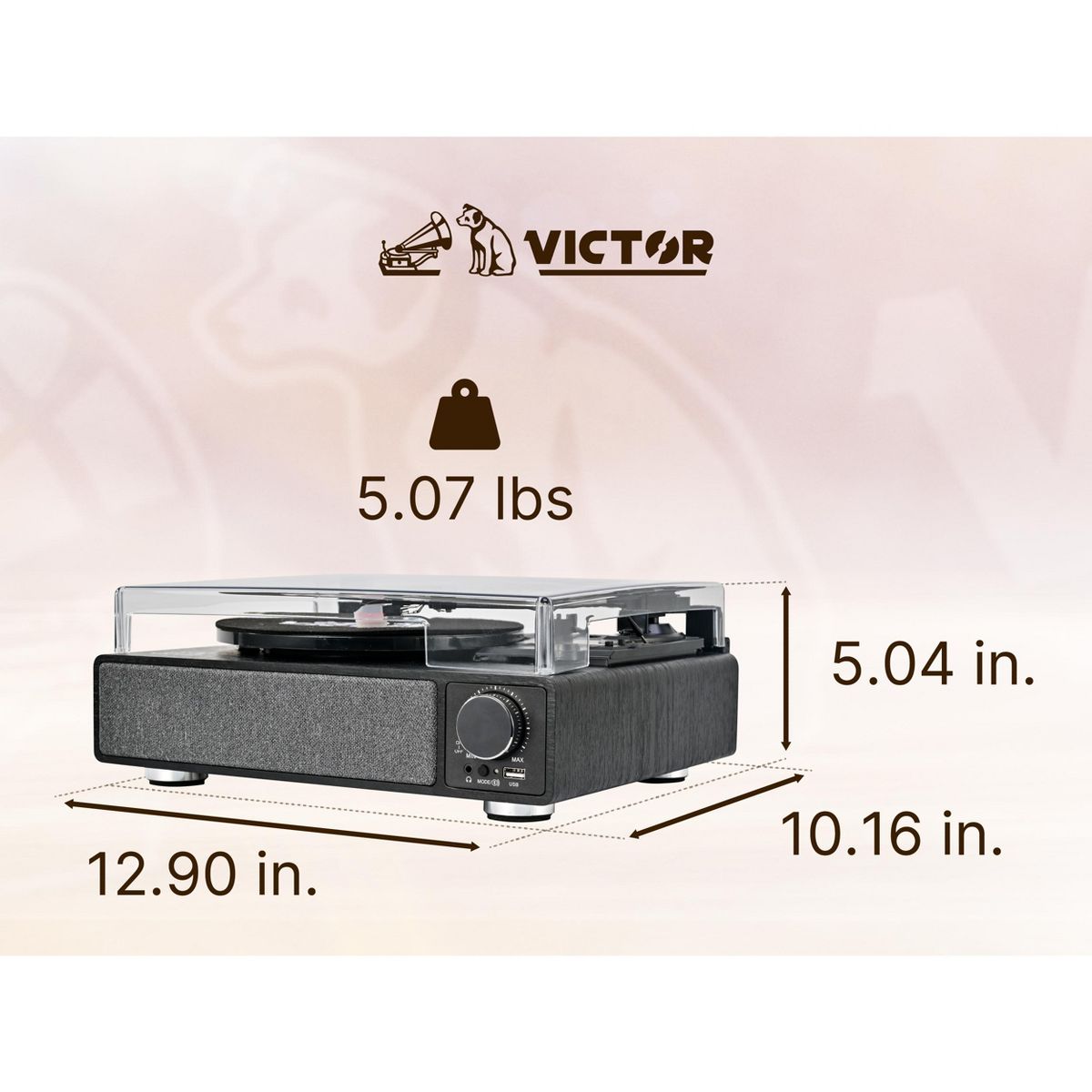 Victor VHRP-1405 Amherst All-in-One 3-Speed Turntable with AudioStream, Bluetooth In/Out, Built-in Stereo Speakers, USB MP3 Playback, RCA Outputs - thumbnail 5