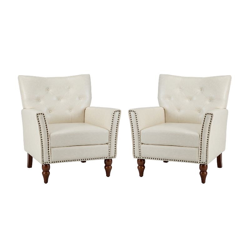 Set of 2 Enzio Classic Vegan Leather Armchair with Nailhead Trim and Button-tufted Design  | ARTFUL LIVING DESIGN, 2 of 11
