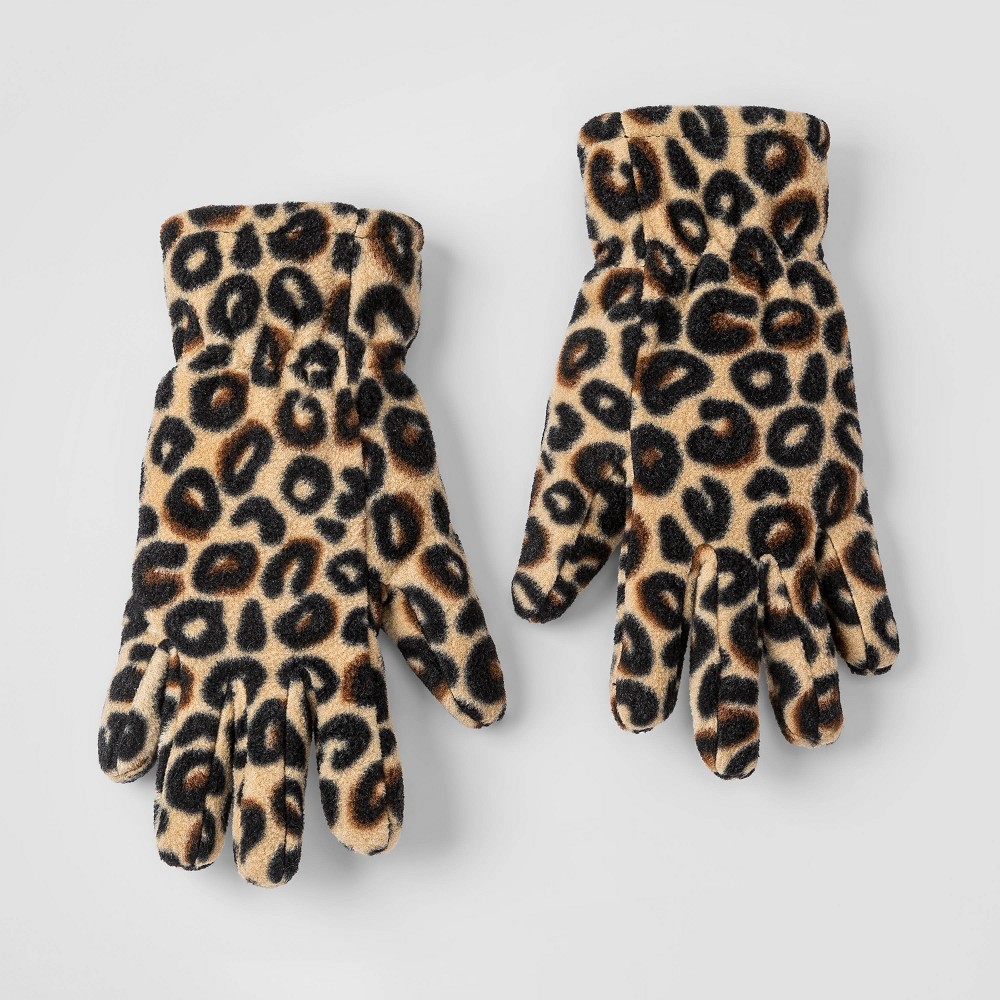 Girls' Leopard Fleece Gloves - Cat & Jack Brown 8-16