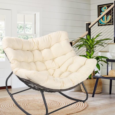 COMHOMA Patio Lazy Chair, Outdoor Egg Shaped Rocking Relax Sofa with Rattan