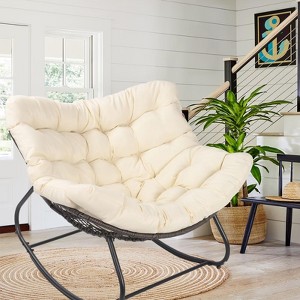 COMHOMA Patio Lazy Chair, Outdoor Egg Shaped Rocking Relax Sofa with Rattan - 1 of 4
