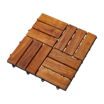 Nordic Teak 12-Slat Interlocking Outdoor Floor Tiles, 10 sq ft