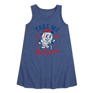 Girls' - Instant Message - Take Me To The Ballgame Graphic Sleeveless Aline Dress - 1 of 4