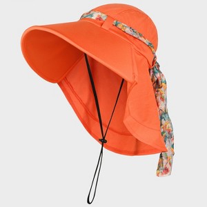 Tirrinia Women's Wide Brim Bucket Hat with Floral Scarf & Neck Flap - Foldable, Lightweight & UV Protection Sun Hats for Beach, Garden Party - 1 of 4