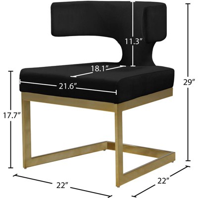 Sumptuous Black Velvet and Gold Metal Contemporary Dining Chair