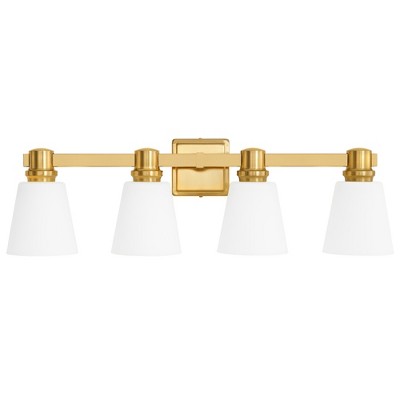POWLIG 30-in 4-Light Gold Modern Dimmable Vanity Light with Cone Milk White Glass Shade Suitable for Bathroom Living Room