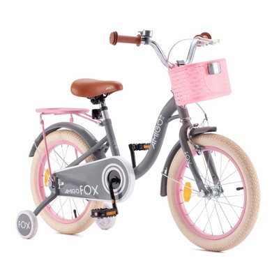 Image of RoyalBaby Amigo Fox Kids Lightweight Bike Easy to Learn Outdoor Bicycle with Training Wheels, Basket, and Kickstand for Ages 4 to 9 Years, Gray