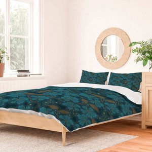 Deny Designs King Mirimo Flora Blue Duvet Cover and Pillow Sham Blue - 1 of 4