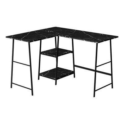 Monarch Specialties Computer Desk Home Office Corner Storage Shelves 48InchL L Shape Work Laptop Metal Laminate Black Marble Look Contemporary Modern