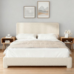 Dyonery Boucle Bed Frame with Adjustable Headboard, Soft Cloud Platform Bed with Teddy Fabric, Rounded Corners & Noise-Free Design - 1 of 4