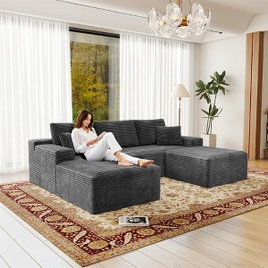 104.3"70.8" Plush Corduroy 3-Piece Modular Sectional Sofa with No Assembly Required and Comfortable Chaise Lounge - 1 of 4