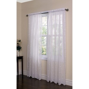 1pc 54"x84" Sheer Hampton Tailored Curtain Panel White - Habitat: Modern Floral Botanical Muslin Matelasse Rod Pocket - 1 of 4