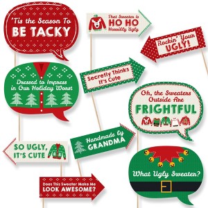 Big Dot of Happiness Funny Ugly Sweater Holiday - Christmas Party Photo Booth Props Kit - 10 Piece - 1 of 4