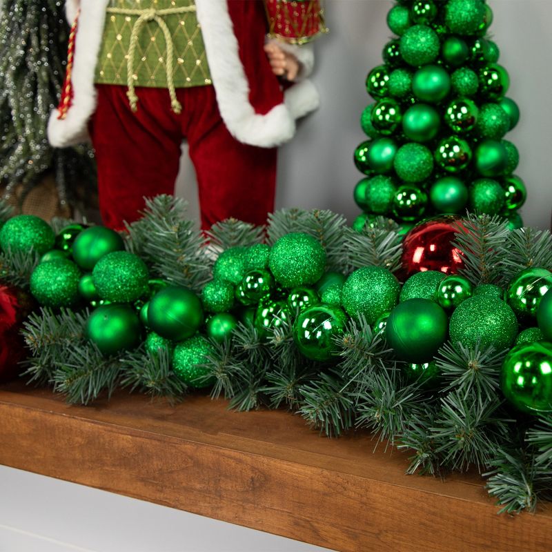 Northlight 15.75" Green 3-Finish Shatterproof Ball Christmas Tree with Tinsel, 3 of 8
