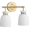 Progress Lighting Lexie 2-Light Vanity Light, Steel, Brushed Gold, Opal Glass Shades, Damp Rated - 3 of 4