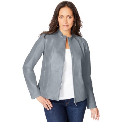Jessica London Women's Plus Size Zip Front Leather Jacket