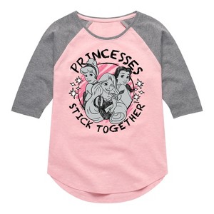 Girls' - Disney - Princesses Stick Together Shirt Tail Raglan Graphic T-shirt - 1 of 4