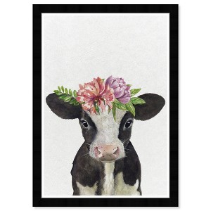 15" x 21" Floral Cow Animals Framed Art Print - Wynwood Studio: Modern Bathroom Wall Decor - 1 of 4