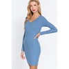 Slickblue Long Sleeve V-Neck Mini Rib Dress, Blue/Pale Pink, Soft Cotton-Polyester Blend, Size S-L - 4 of 4