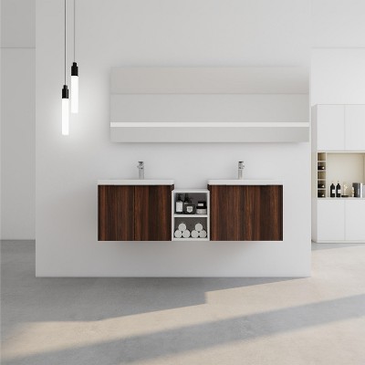 Vynxaria 60 Inch Soft Close Doors Bathroom Vanity With Sink, Two Small Storage Shelves, 24" and 12" Combination Cabinet