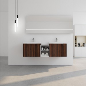 Vynxaria 60 Inch Soft Close Doors Bathroom Vanity With Sink, Two Small Storage Shelves, 24" and 12" Combination Cabinet - 1 of 4