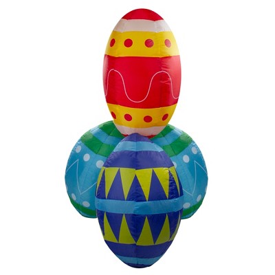 Northlight 4' Red and Blue Inflatable Lighted Easter Eggs Stack Outdoor Decor