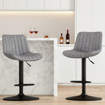 MAYEERTY Brown Swivel Adjustable Bar Stools Set of 2, Industrial PU Leather with Back Support for Kitchen Island