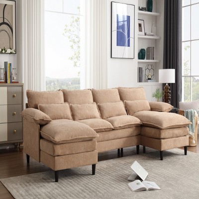 U-Shaped Modular Sectional Sofa Couch With 4 Waist Pillows,Upholstered 4 Seater Couch,Chaise Lounge,Indoor Furniture -Maison Boucle