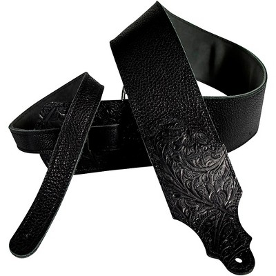 Franklin Strap Tooled Glove Leather Guitar Strap Black with Black Tooled Endtabs