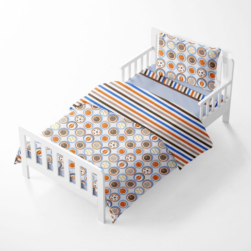 Bacati - Mod Sports Blue Orange Chocolate 4 pc Toddler Bedding Set, 3 of 9