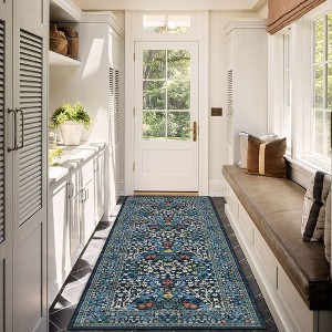Vintage Floral Area Rug Washable Rugs Stain Resistant Easy Cleaning Indoor Carpet With Non-Slip Backing Low Pile Rug - 1 of 4