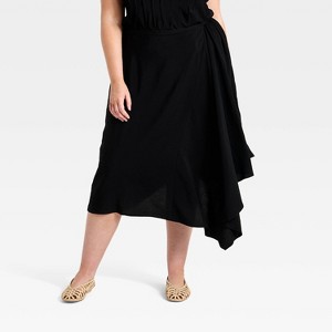 Women's Asymmetrical Hem Midi Skirt - A New Day™ Black XXL : Target