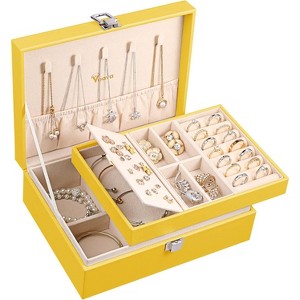 2-Layer Pink PU Leather Jewelry Box, Vintage Organizer with Removable Tray for Necklaces, Earrings, Rings, Bracelets - 1 of 4