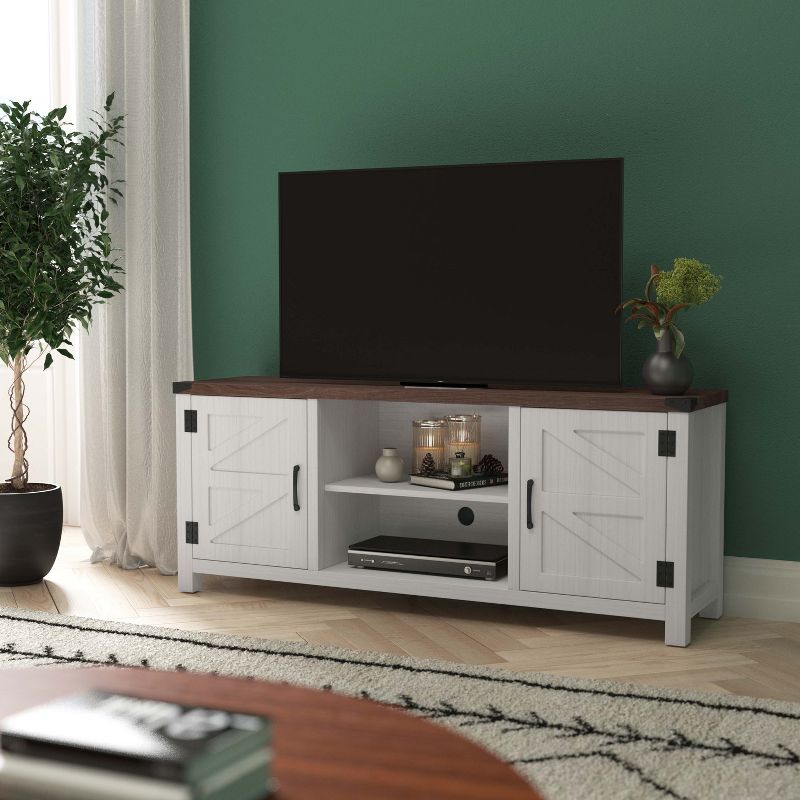 Emma and Oliver 59 Inch Barn Door TV Stand Fits up to 65" TV's with Adjustable Shelf, 2 of 13