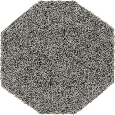 Cloud Gray Octagon Soft Shag Synthetic Area Rug
