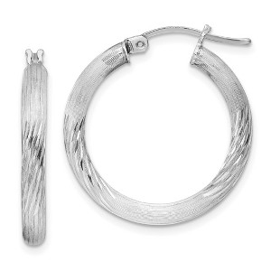 Black Bow Jewelry 3mm, Satin, Diamond Cut Sterling Silver Hoops - 25mm (1 Inch) - 1 of 4