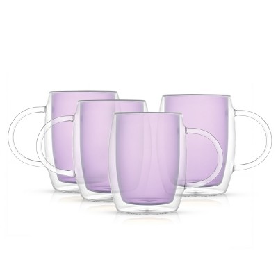 JoyJolt Aroma Double Walled Insulated Glasses - Set of 4 Double Wall Coffee Mugs - 13.5 oz - Violet