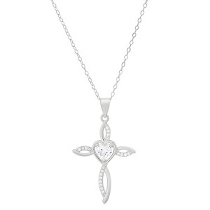 Sterling Silver Heart-cut Swirling Cross CZ Pendant - 1 of 1