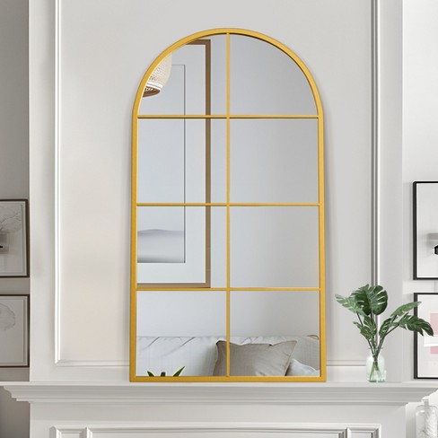 Dovelina Arched Metal Frame Decorative Wall Mirror Window Mirror 