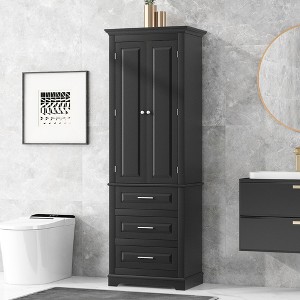 Tall Storage Cabinet with Three Drawers for Bathroom/Office White - 1 of 4