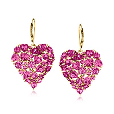 Ross-Simons 18.60 ct. t.w. Rhodolite Garnet Heart Drop Earrings in 18kt Gold Over Sterling