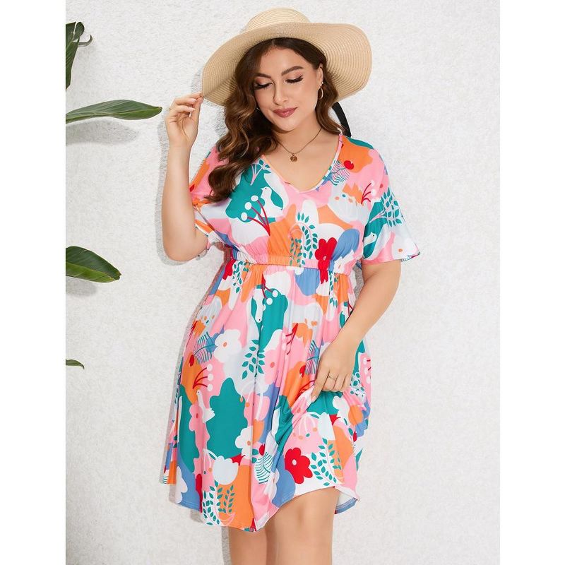 Whizmax Women's Plus Size Midi Dress Summer Floral Print Ruffle Flowy Dress, 4 of 8