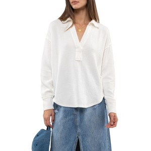August Sky Women's Collared Long Sleeve Knit Top - 1 of 4