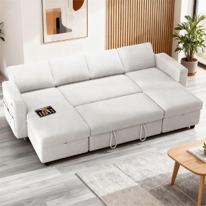 Vipbear 105-inch four-seat pull-out bed with storage space and side pockets, adjustable backrest, convertible sofa bed, Chenille - 1 of 4