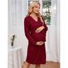 Clearlove 2025 Fall Rib Knit Maternity Nursing Dress Knot Side Long Sleeve V Neck Bodycon Wrap Pregnancy Dresses - 2 of 4