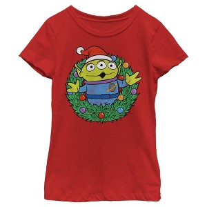 Girl's Toy Story Christmas Alien Wreath T-Shirt - 1 of 4