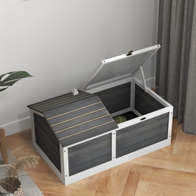 Gray and White Wooden Tortoise Habitat with Mesh Top