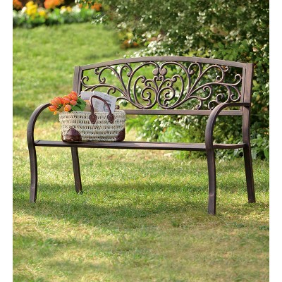 Evergreen 48" Bronze Metal Garden Bench with Floral Design