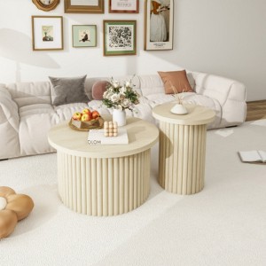 TiramisuBest Modern 2-Piece Round Coffee Table Set, Black Side & Accent End Tables for Living Room or Apartment - 1 of 4