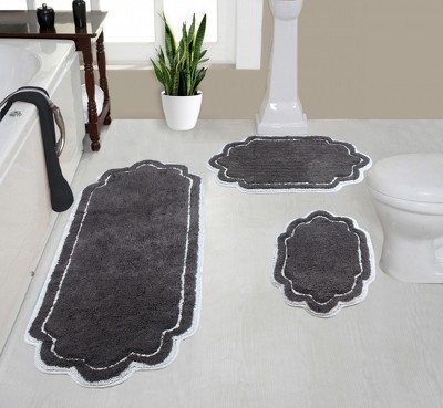 Home Weavers Inc Allure Collection Gray Cotton 5-Piece Bath Rug Set, Dark Grey